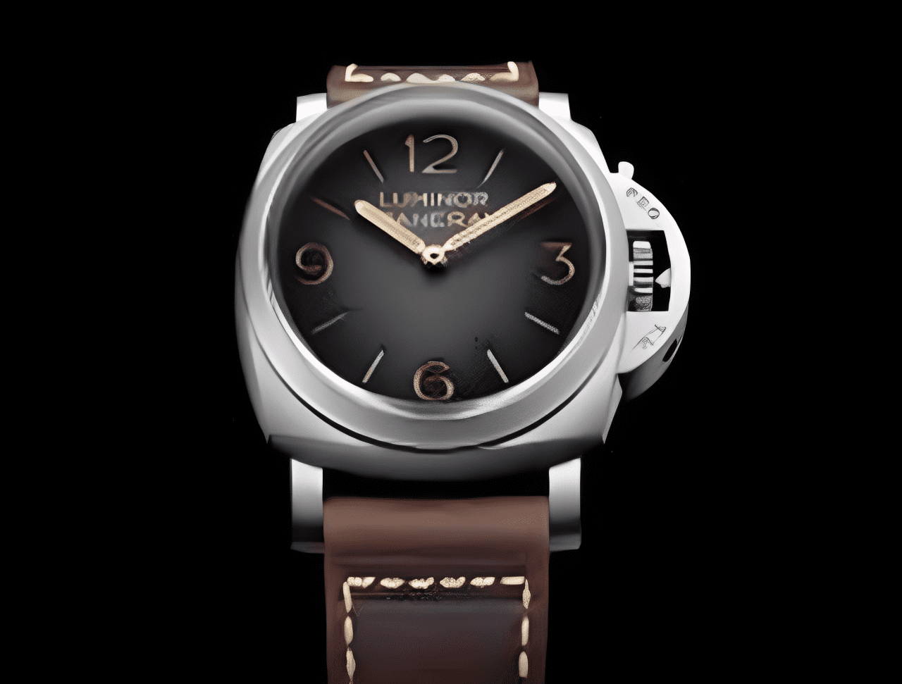 Luxury watch with brown leather strap.