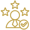 Person icon with stars and checkmark.