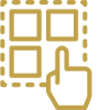 Finger pointing at four squares icon.